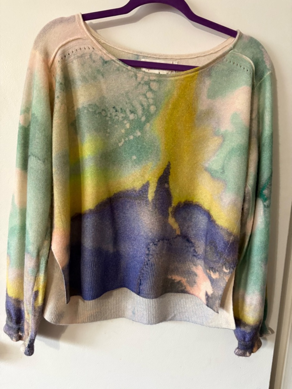 Anthropologie Multicolor Watercolor 100% Cashmere Crewneck Sweater